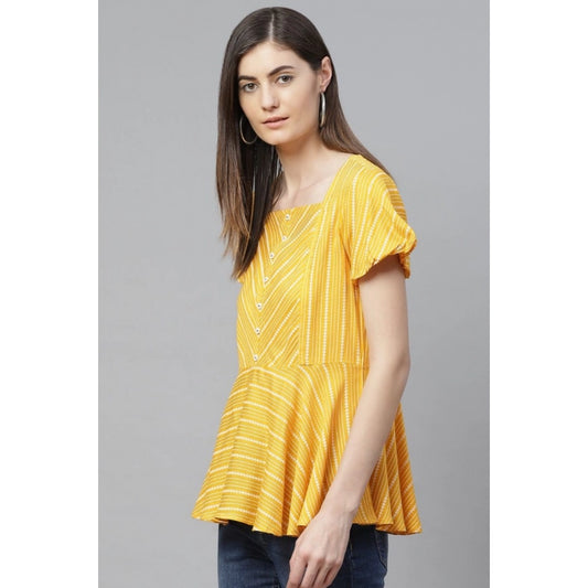 Indoraa Women's Casual Short Sleeves Stripe Printed Rayon Top (Mustard)
