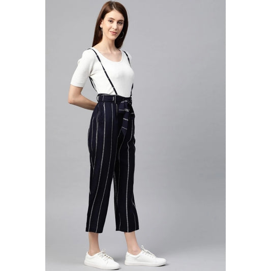 Indoraa Women's Casual Short Sleeve Striped Rayon Dungaree (Blue)