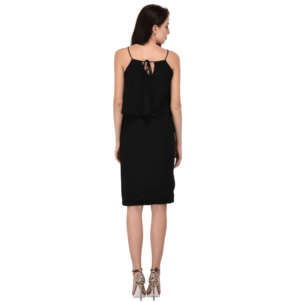 Indoraa Women's Cotton Blend Solid Sleeveless Dress (Black)