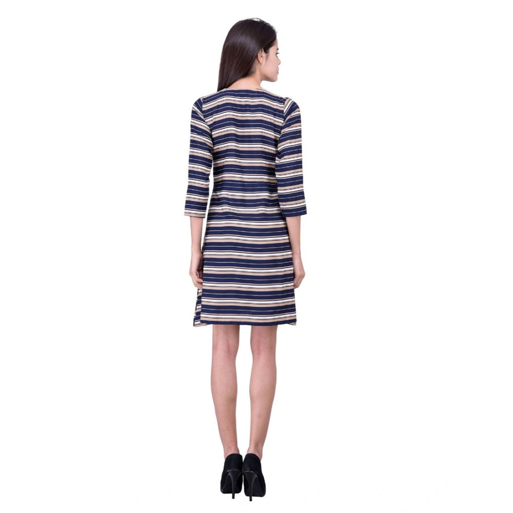Indoraa Women's Cotton Blend Solid 3-4 Sleeve Dress (Blue)