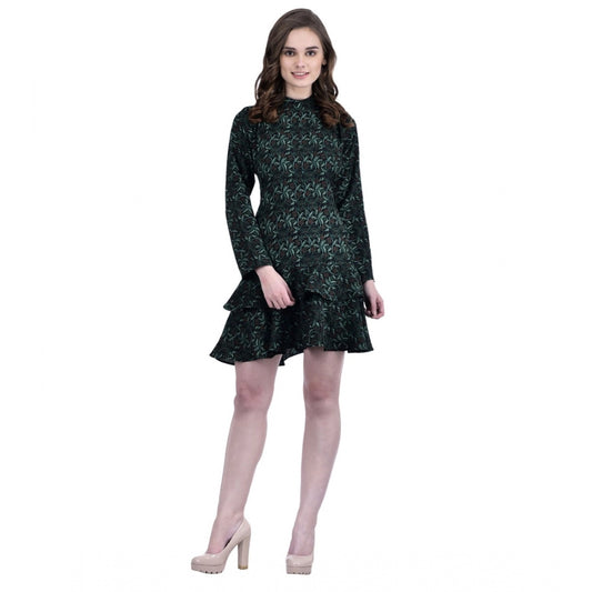 Indoraa Women's Cotton Blend Floral Full Sleeves Dress (Green)