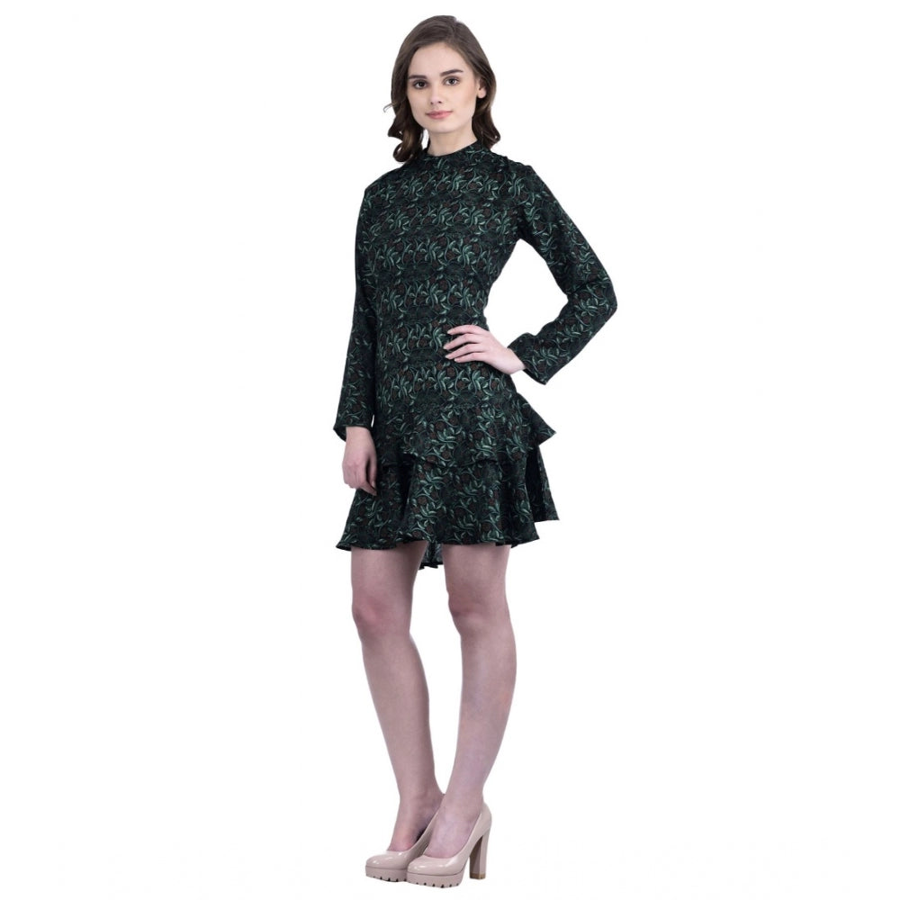 Indoraa Women's Cotton Blend Floral Full Sleeves Dress (Green)