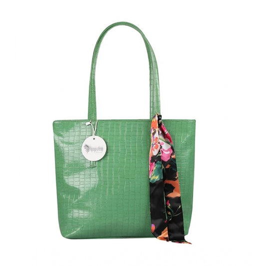 indoraa Women's Polyurethane Textured, Croc Shoulder Bag (Green)