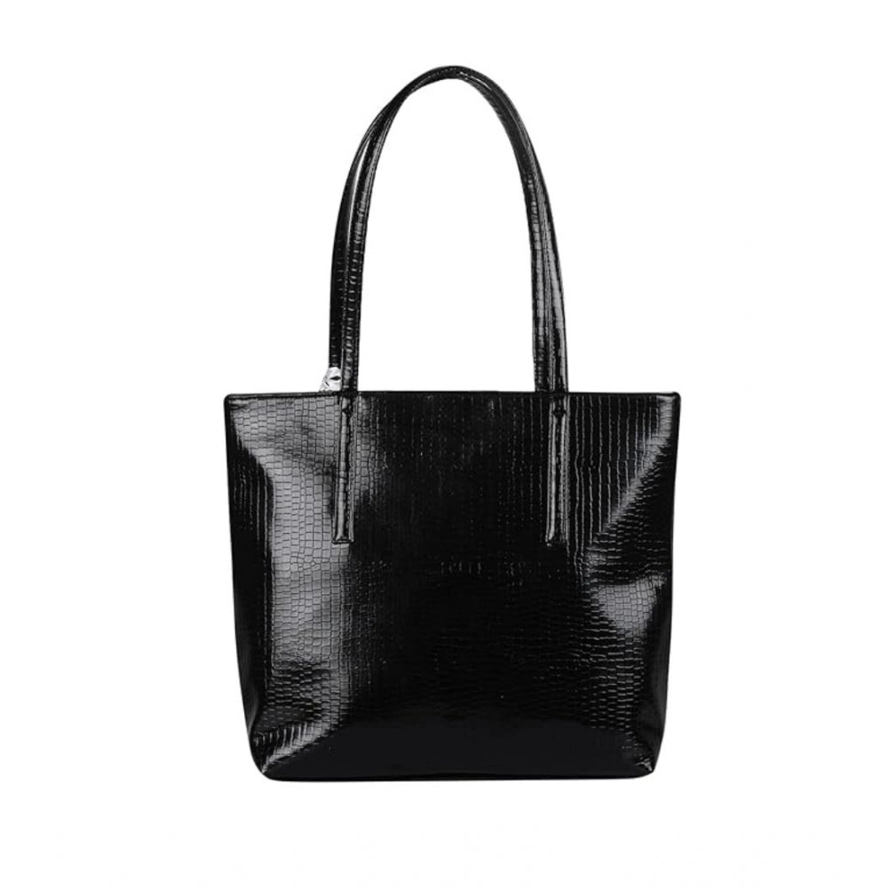 indoraa Women's Polyurethane Textured, Croc Shoulder Bag (Black)