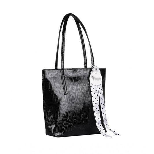 indoraa Women's Polyurethane Textured, Croc Shoulder Bag (Black)