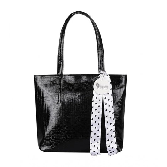indoraa Women's Polyurethane Textured, Croc Shoulder Bag (Black)