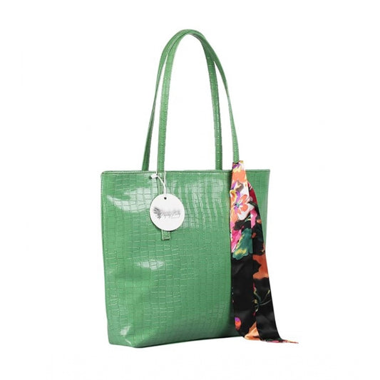 indoraa Women's Polyurethane Textured, Croc Shoulder Bag (Green)