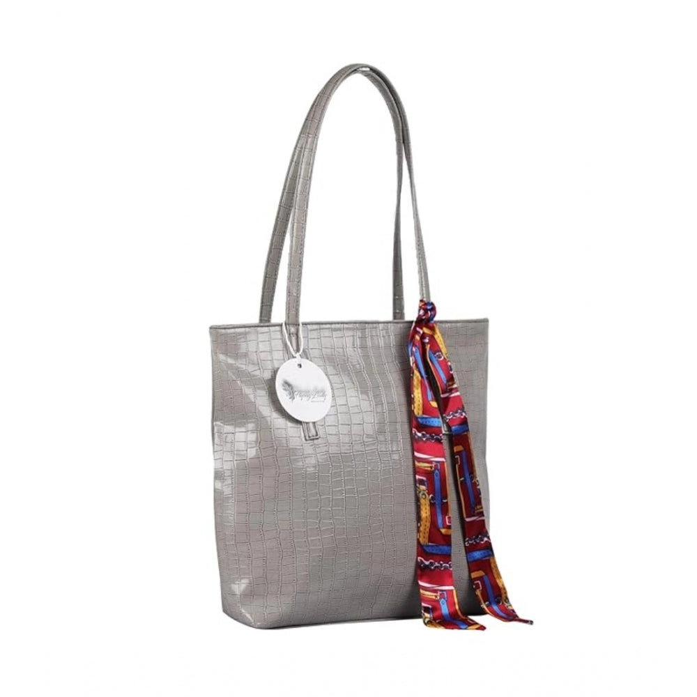 indoraa Women's Polyurethane Textured, Croc Shoulder Bag (Grey)