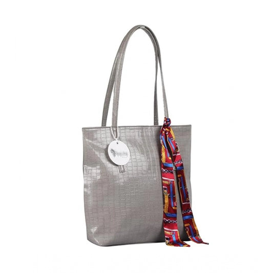indoraa Women's Polyurethane Textured, Croc Shoulder Bag (Grey)