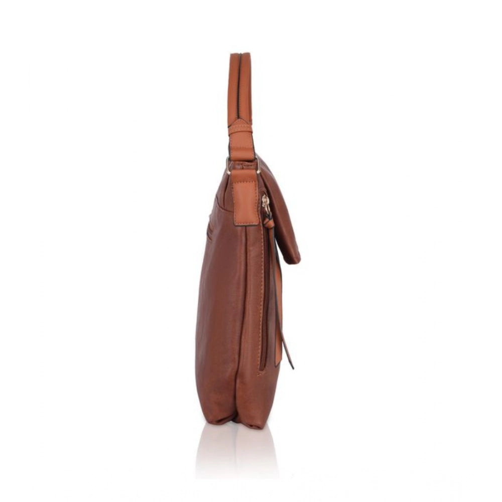 indoraa Women's Faux Leather Solid Sling Bag (Brown)