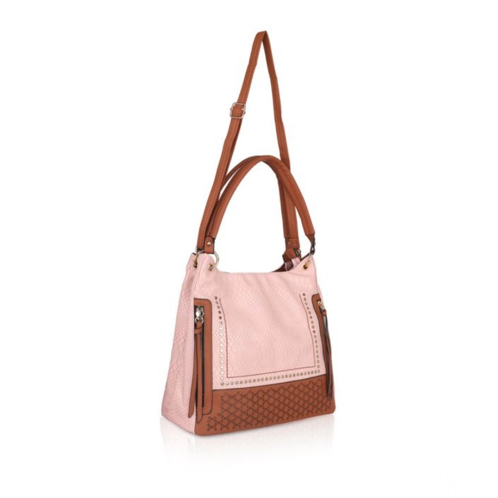 indoraa Women's Faux Leather Printed Tote Bag (Pink)