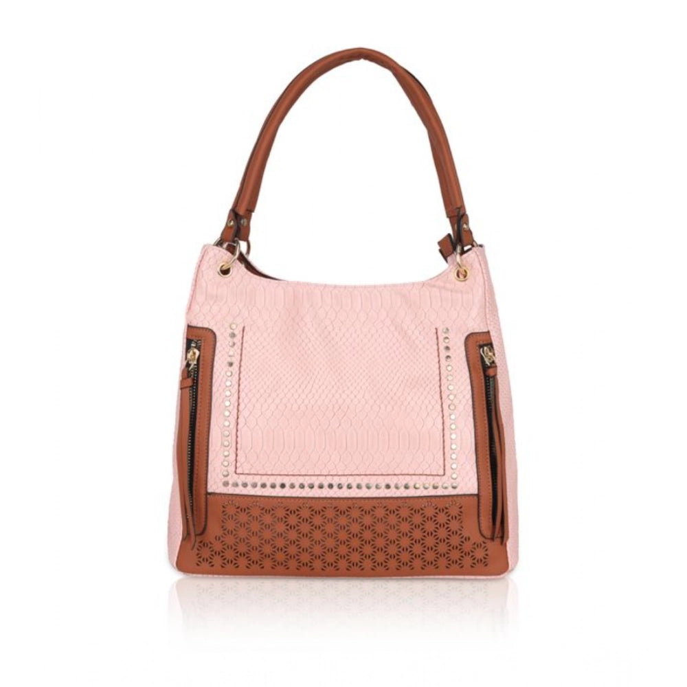 indoraa Women's Faux Leather Printed Tote Bag (Pink)