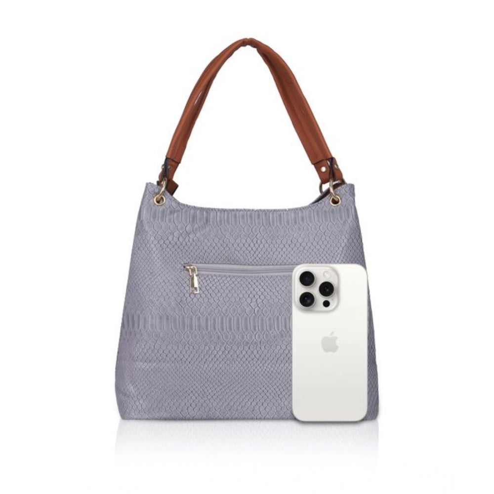 indoraa Women's Faux Leather Textured Tote Bag (Blue)
