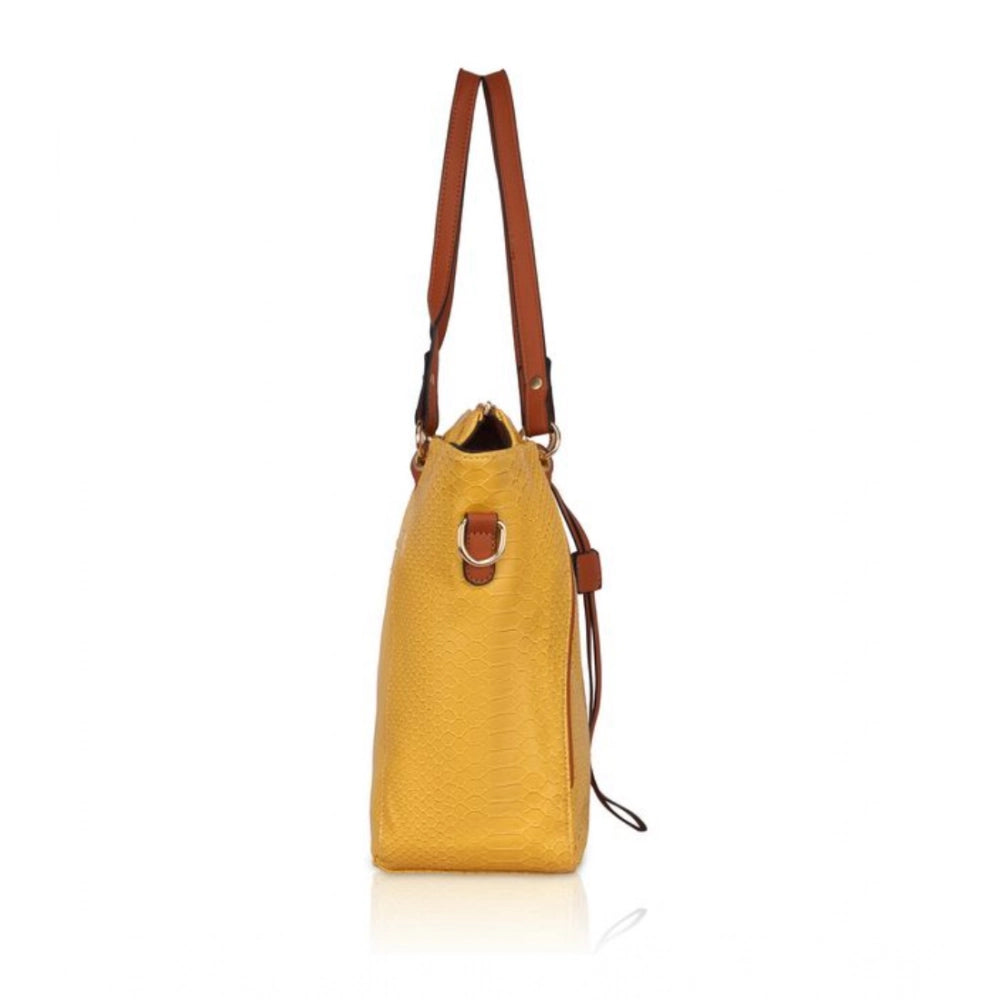 indoraa Women's Faux Leather Textured Tote Bag (Yellow)
