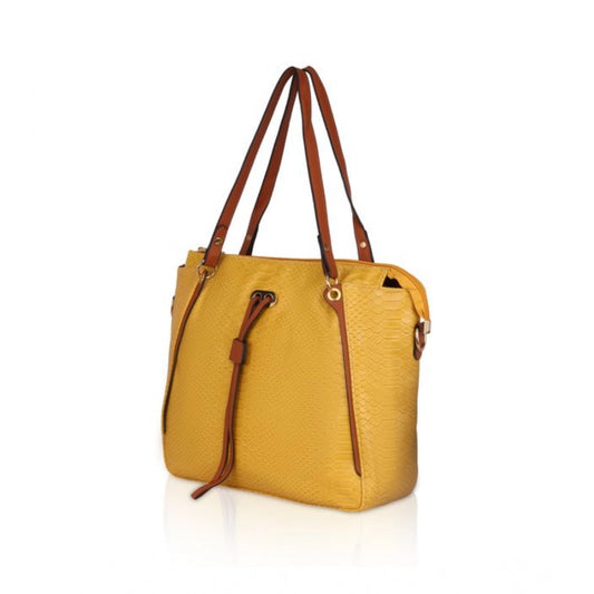 indoraa Women's Faux Leather Textured Tote Bag (Yellow)