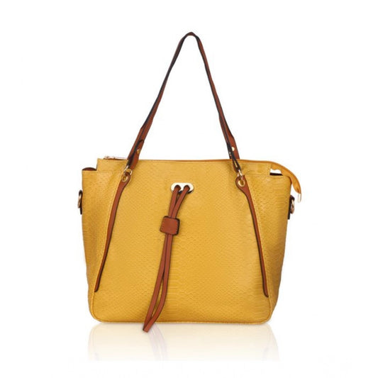indoraa Women's Faux Leather Textured Tote Bag (Yellow)