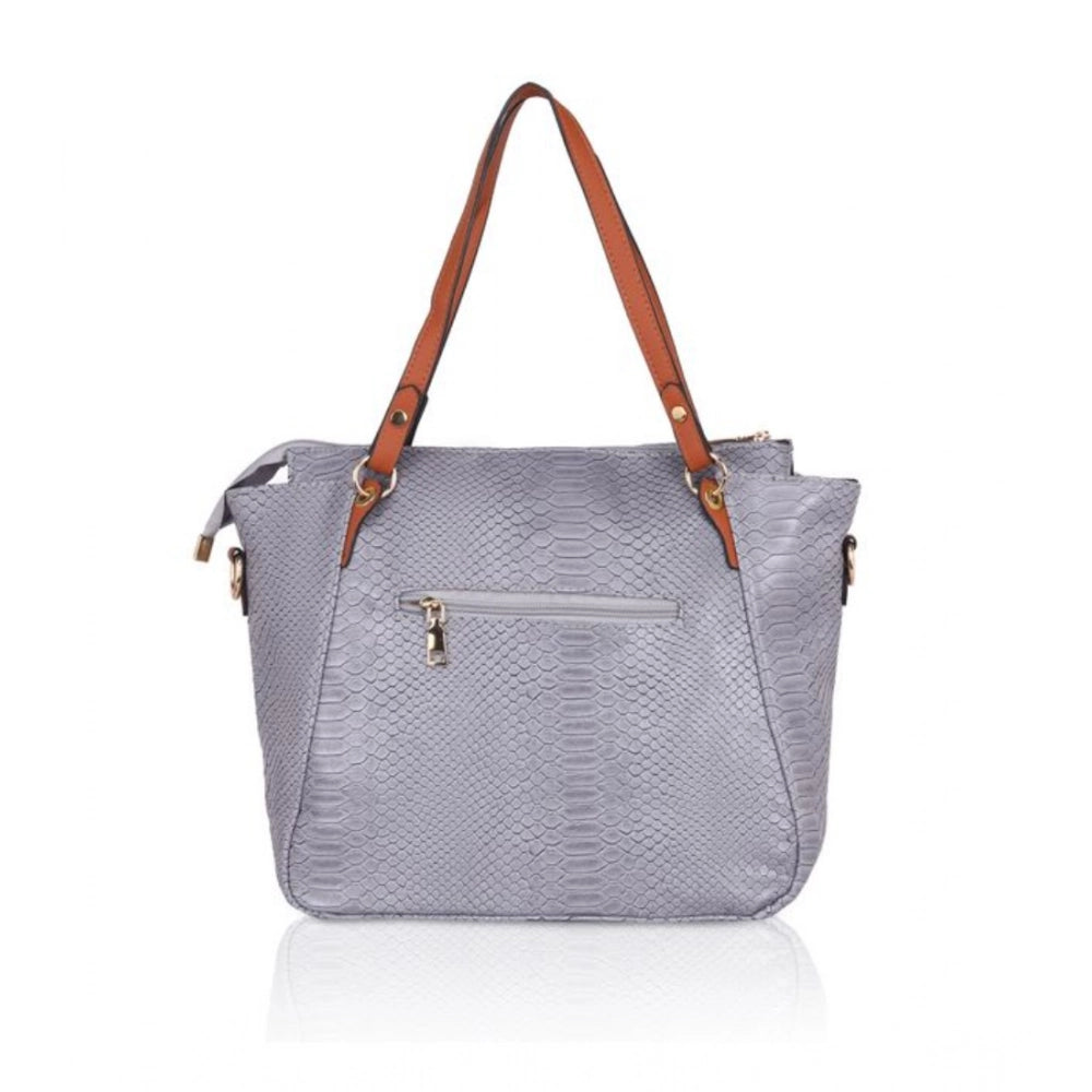 indoraa Women's Faux Leather Textured Tote Bag (Grey)