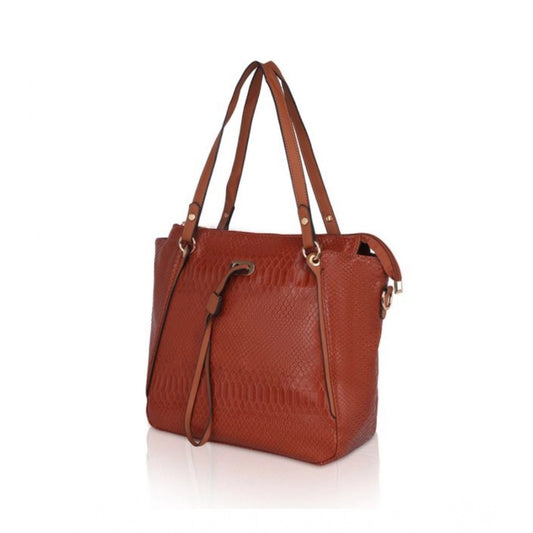 indoraa Women's Faux Leather Textured Tote Bag (Brown)