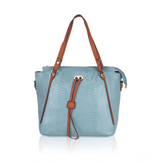 indoraa Women's Faux Leather Textured Tote Bag (Blue)