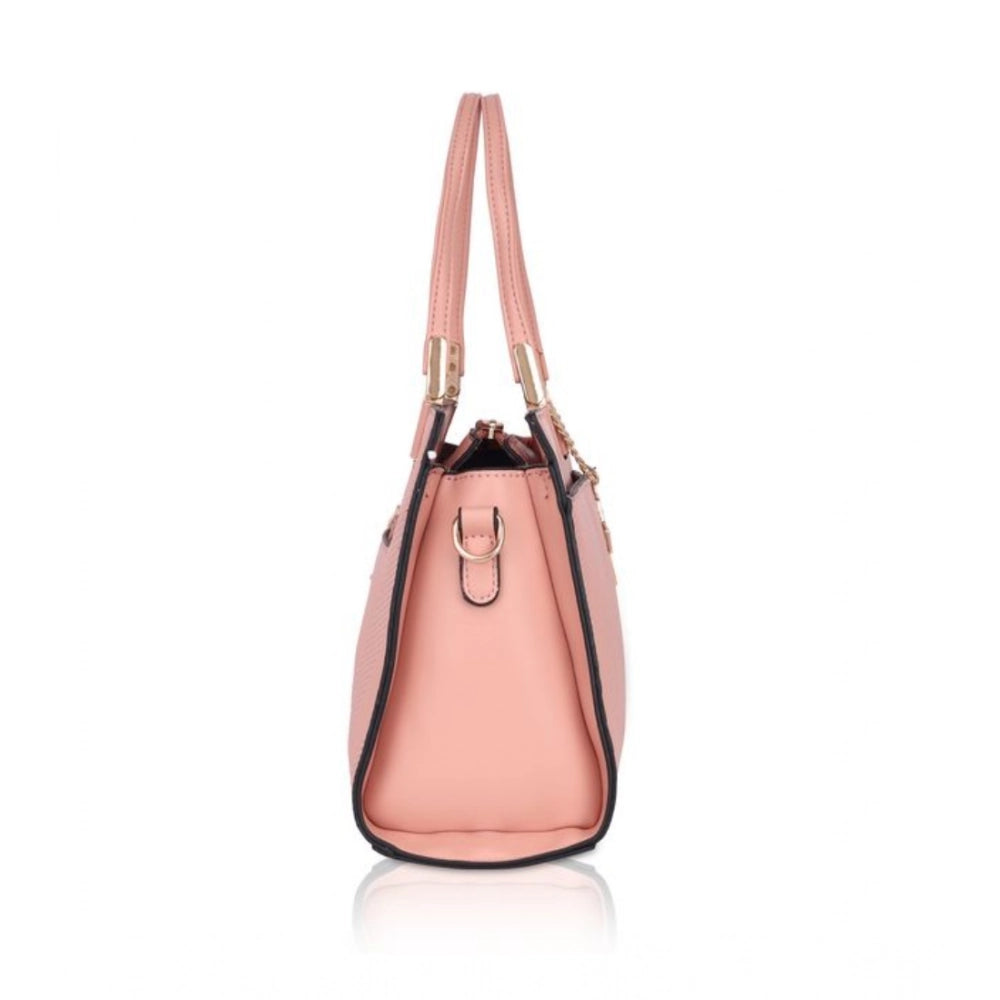 indoraa Women's Faux Leather Textured Adjustable Long Belt Handbag (Pink)