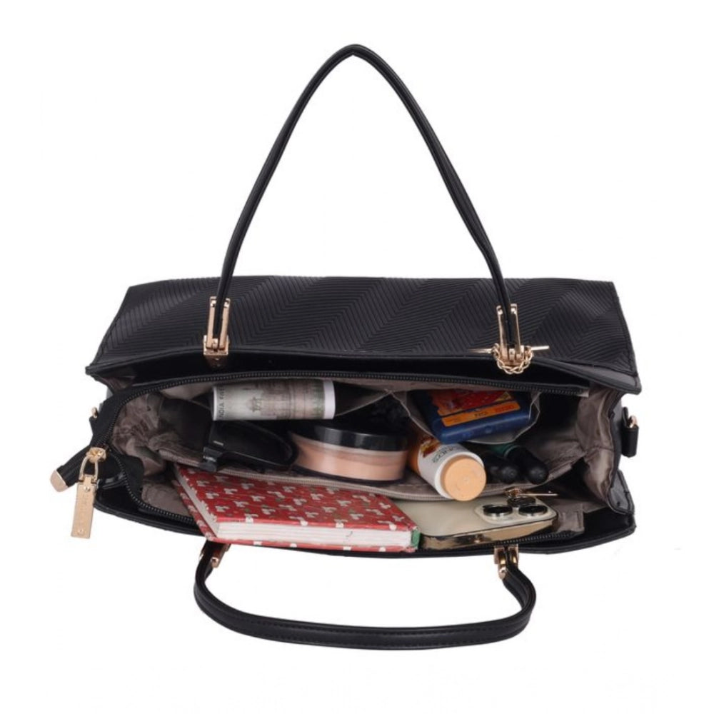 indoraa Women's Faux Leather Textured Adjustable Long Belt Handbag (Black)