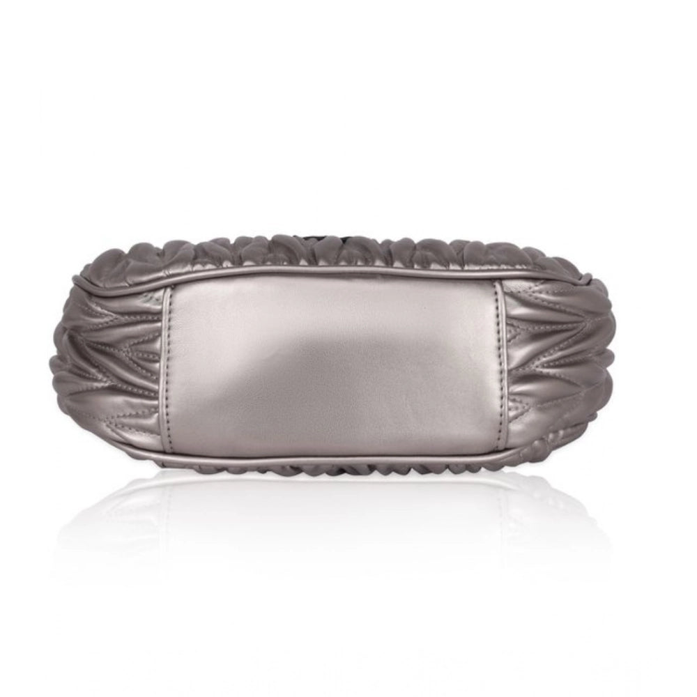 indoraa Women's Faux Leather Textured Handbag (Silver Grey)
