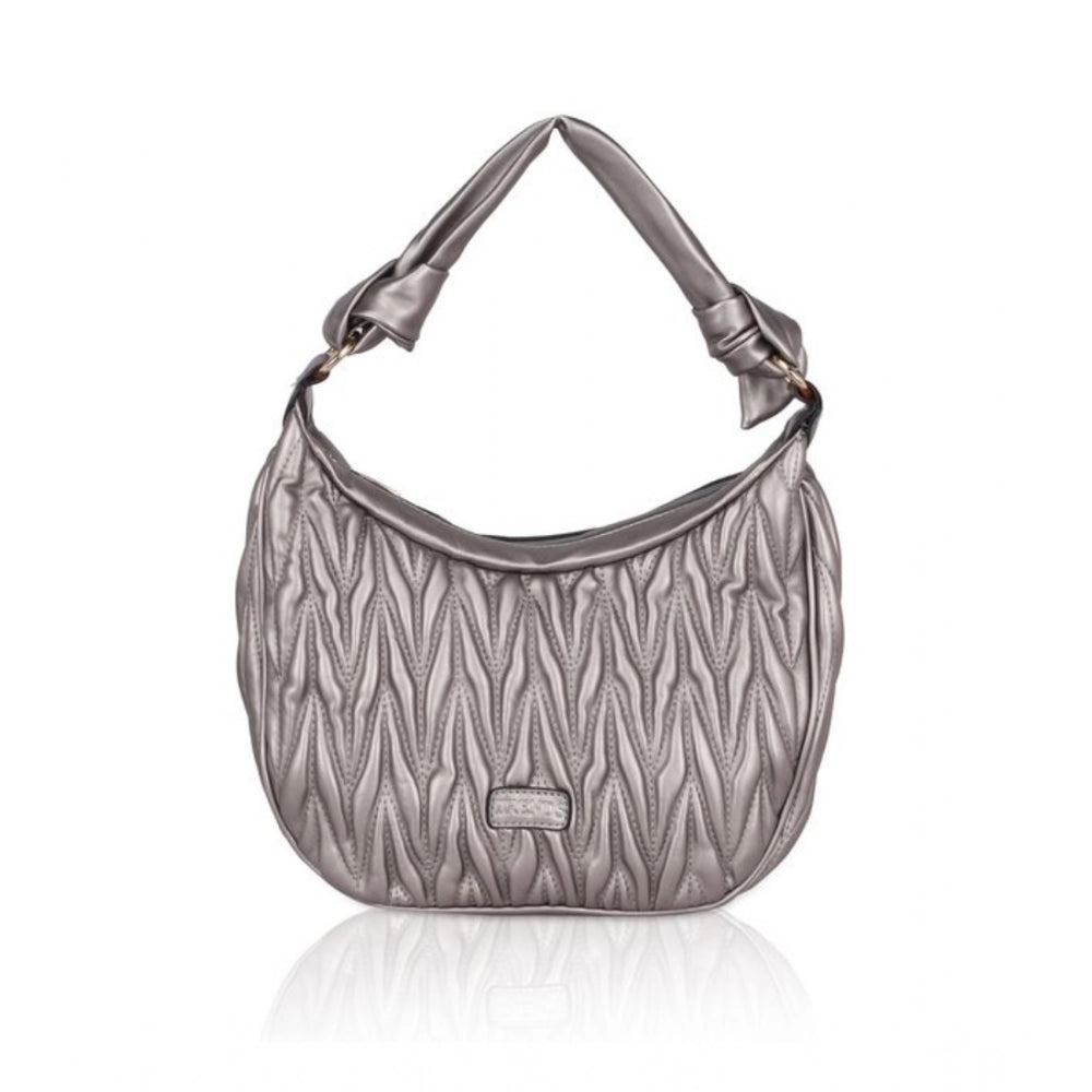 indoraa Women's Faux Leather Textured Handbag (Silver Grey)