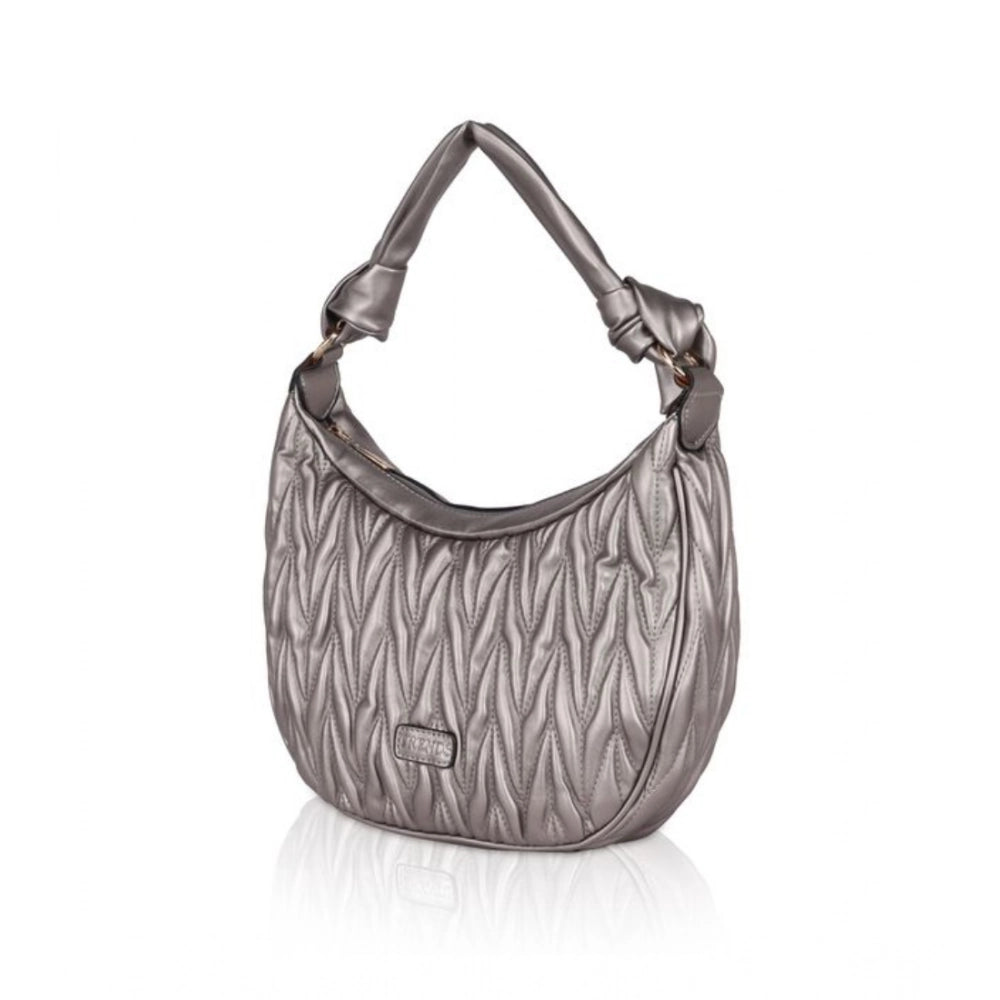 indoraa Women's Faux Leather Textured Handbag (Silver Grey)