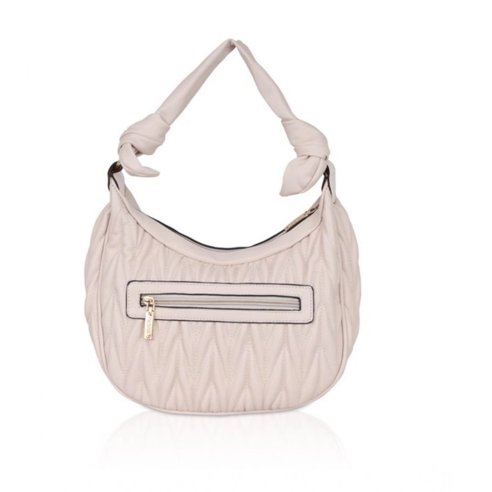 indoraa Women's Faux Leather Textured Handbag (Beige White)