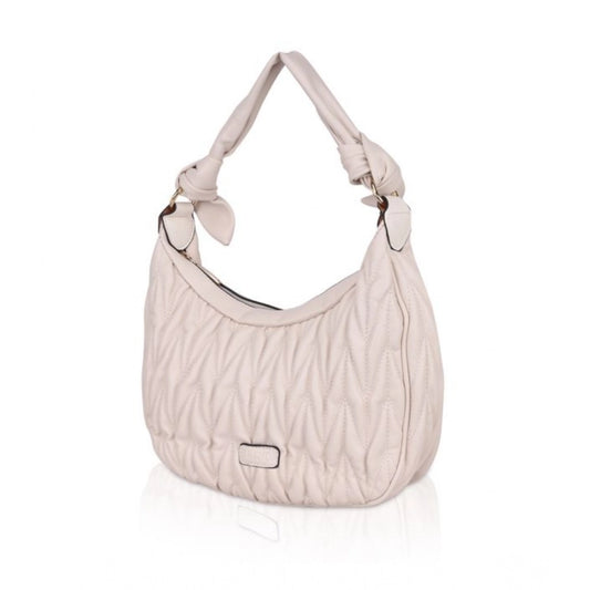 indoraa Women's Faux Leather Textured Handbag (Beige White)