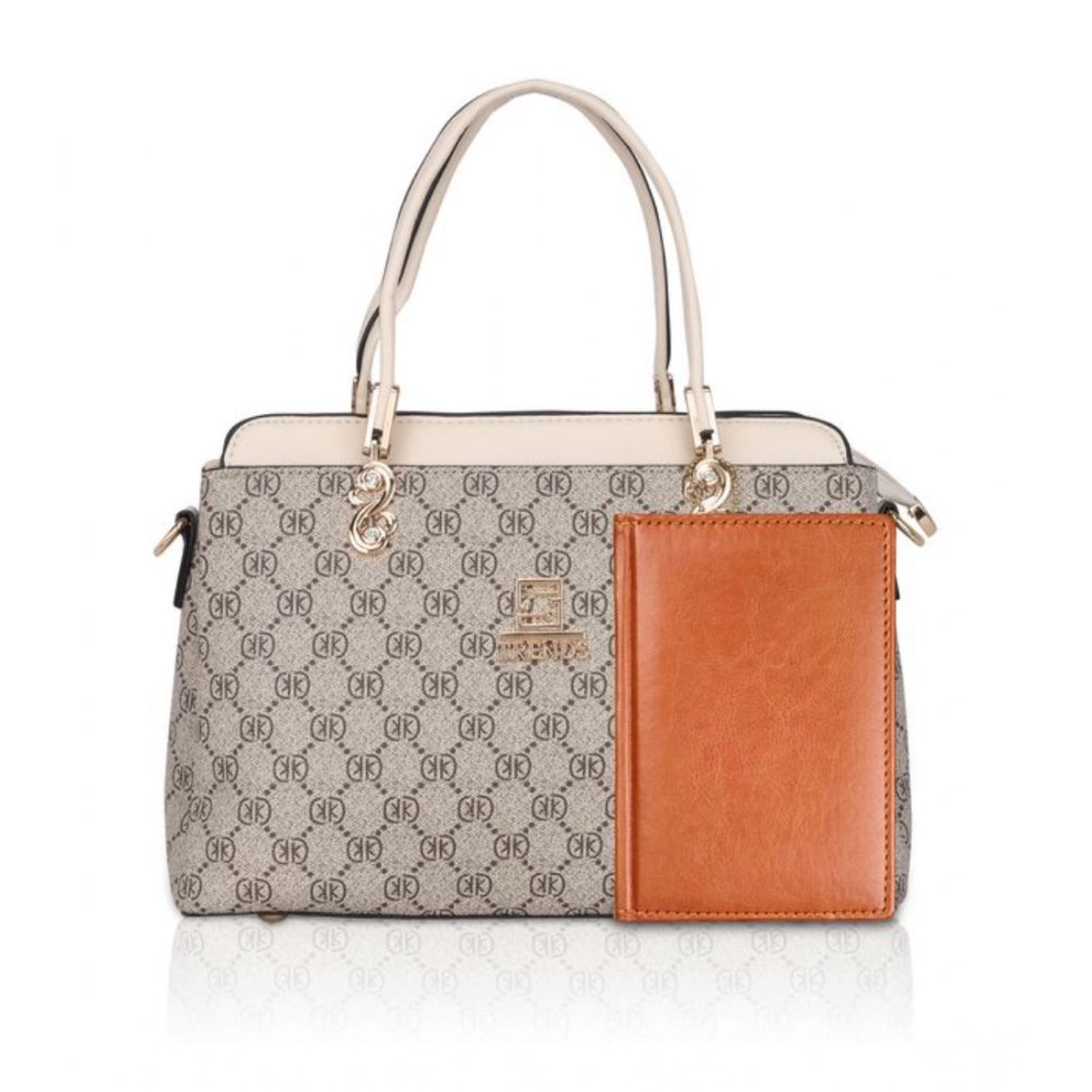 indoraa Women's Faux Leather Printed Handbag (Beige)