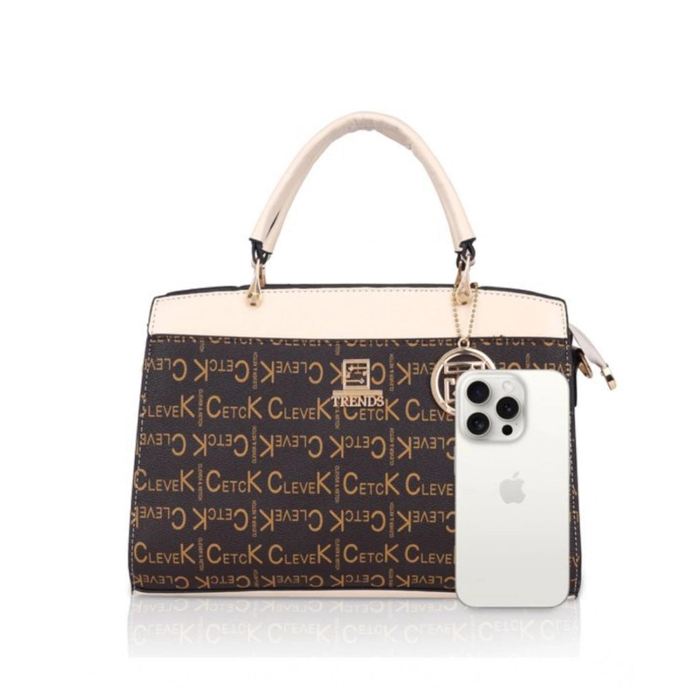 indoraa Women's Faux Leather Printed Handbag (Beige)