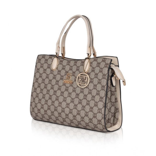indoraa Women's Faux Leather Printed Handbag (Beige)