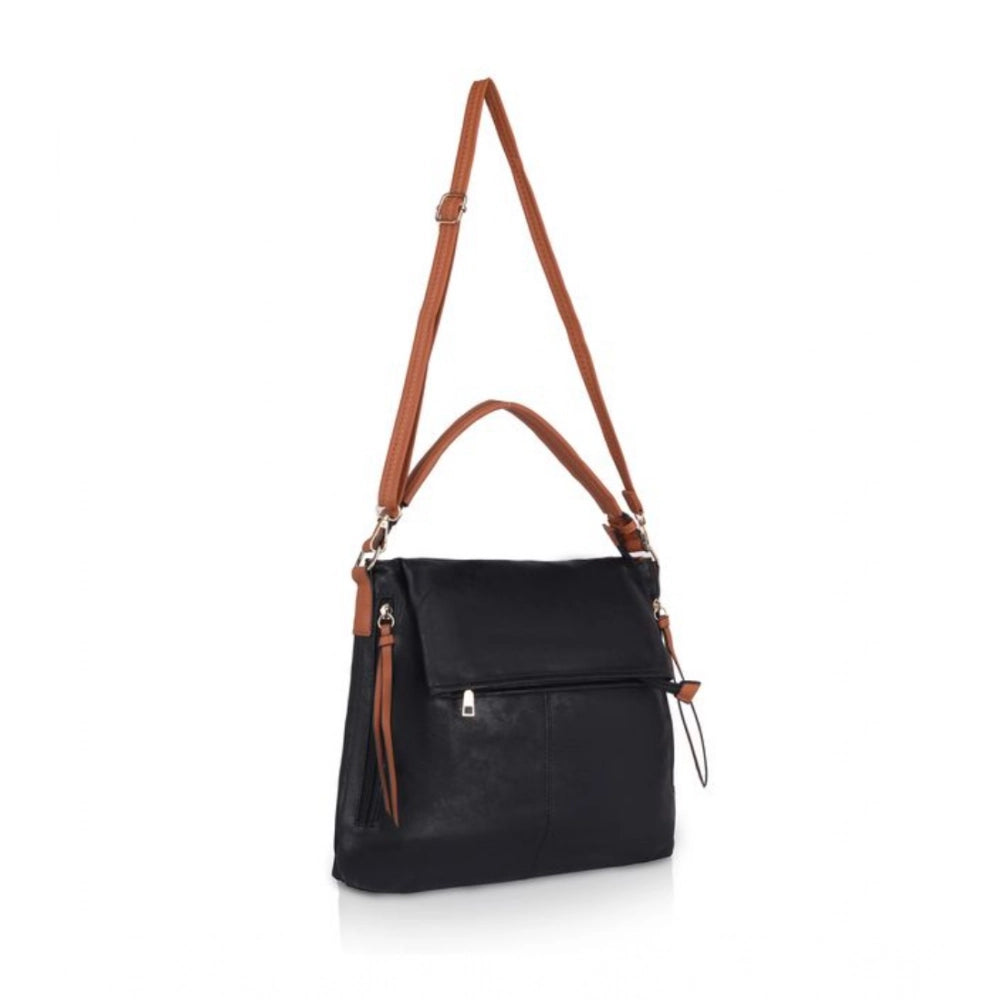 indoraa Women's Faux Leather Solid Sling Bag (Black)