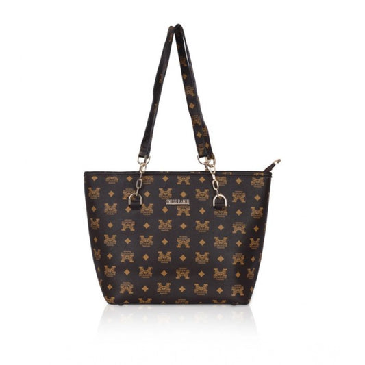 indoraa Women's Faux Leather Printed Tote Bag (Brown)