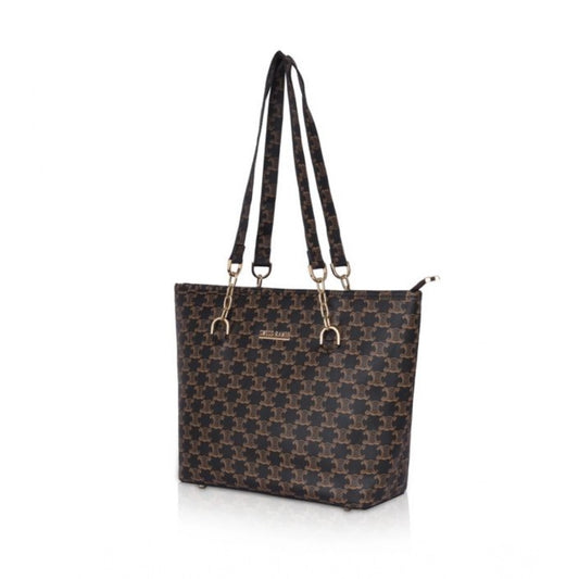 indoraa Women's Faux Leather Printed Tote Bag (Brown)