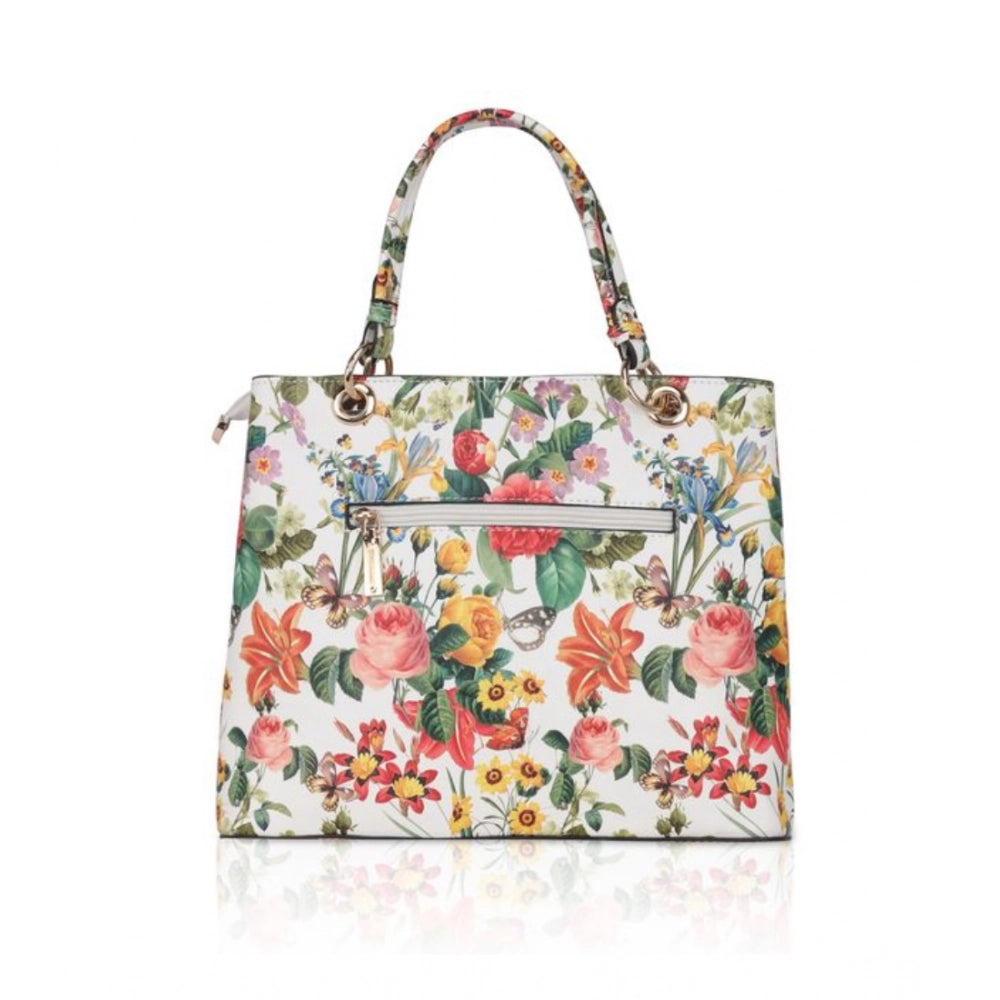 indoraa Women's Faux Leather Printed Handheld Bag (White Orang)