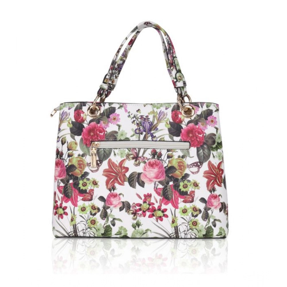 indoraa Women's Faux Leather Printed Handheld Bag (White Pink)
