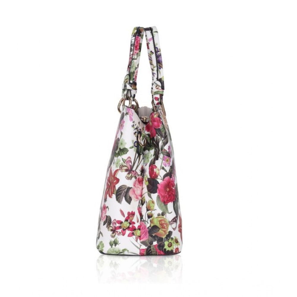indoraa Women's Faux Leather Printed Handheld Bag (White Pink)