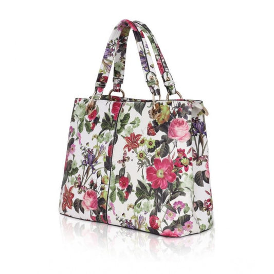 indoraa Women's Faux Leather Printed Handheld Bag (White Pink)