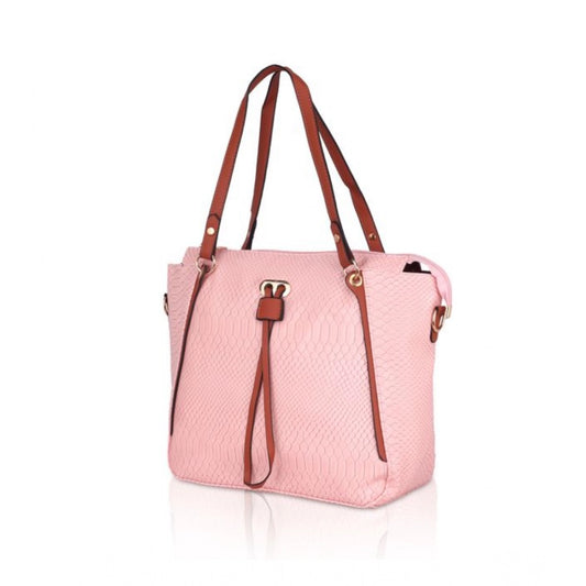 indoraa Women's Faux Leather Textured Tote Bag (Pink)