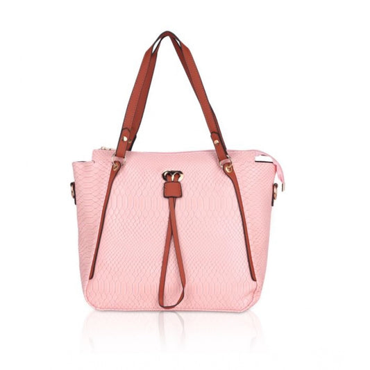indoraa Women's Faux Leather Textured Tote Bag (Pink)