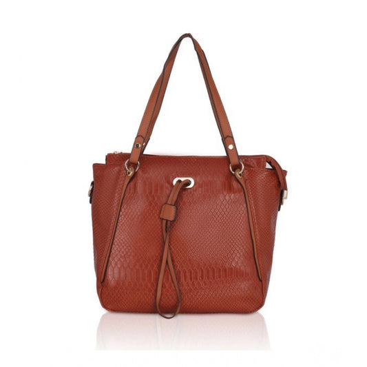 indoraa Women's Faux Leather Textured Tote Bag (Brown)
