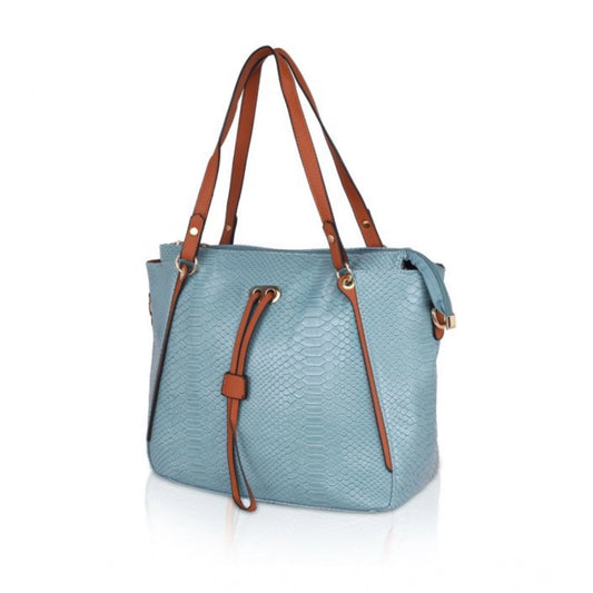 indoraa Women's Faux Leather Textured Tote Bag (Blue)