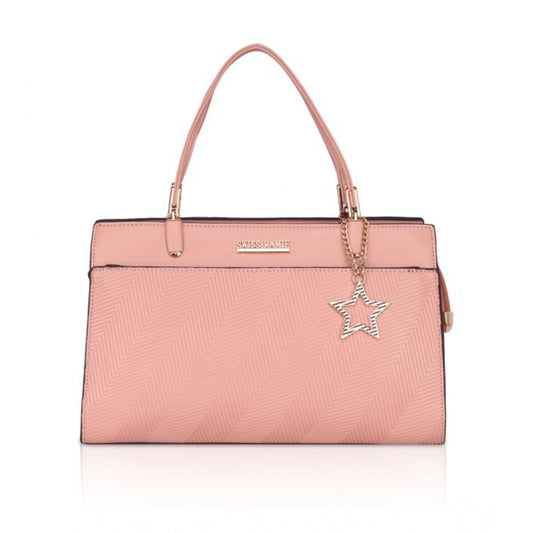 indoraa Women's Faux Leather Textured Adjustable Long Belt Handbag (Pink)