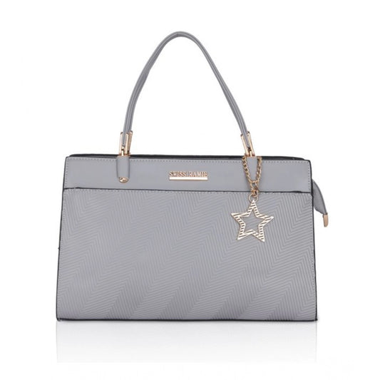 indoraa Women's Faux Leather Textured Adjustable Long Belt Handbag (Grey)