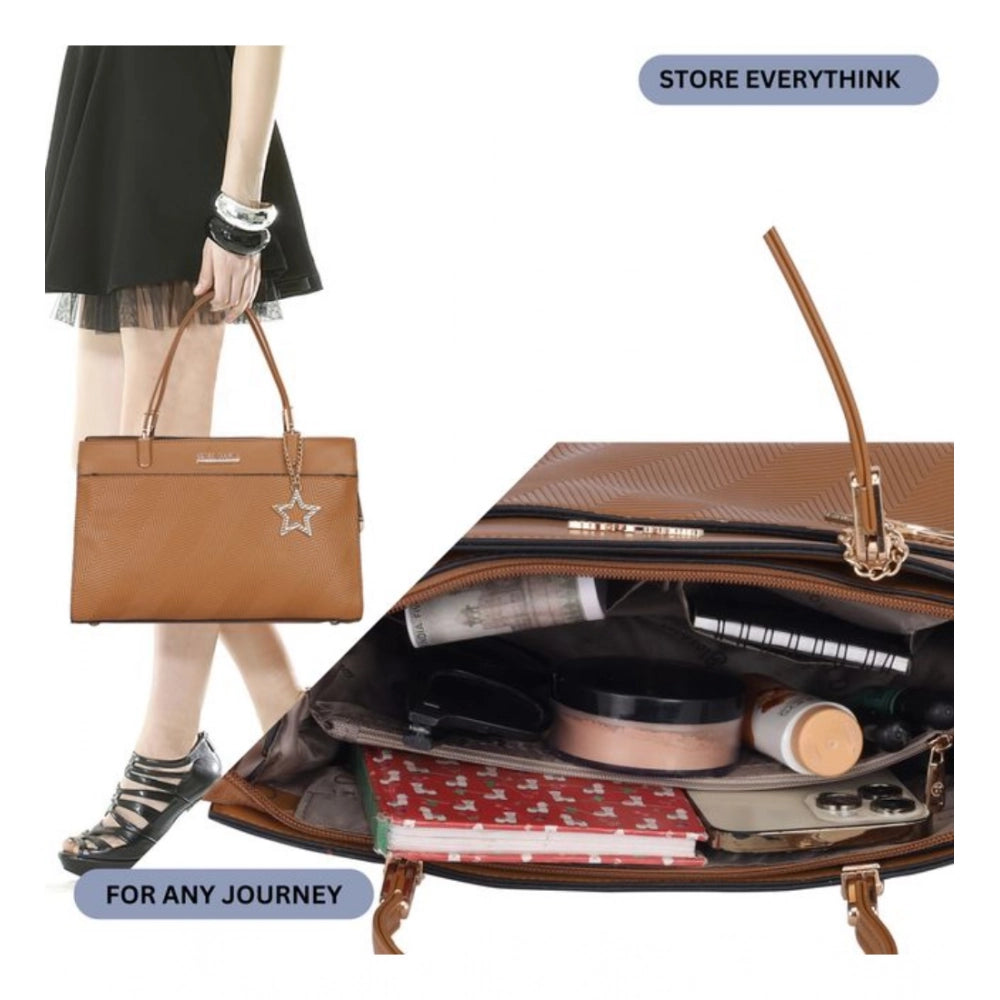 indoraa Women's Faux Leather Textured Adjustable Long Belt Handbag (Brown)