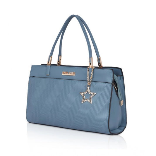 indoraa Women's Faux Leather Textured Adjustable Long Belt Handbag (Blue)