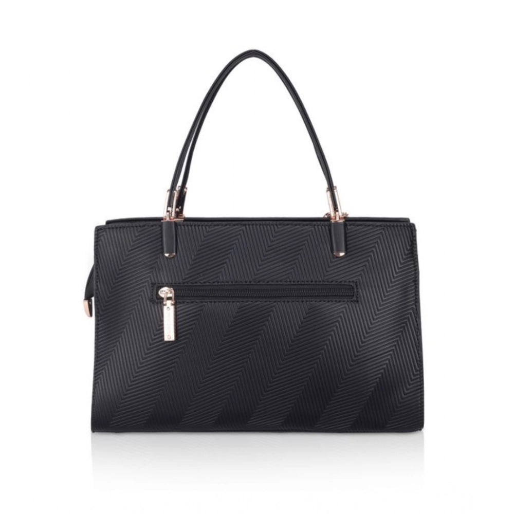 indoraa Women's Faux Leather Textured Adjustable Long Belt Handbag (Black)