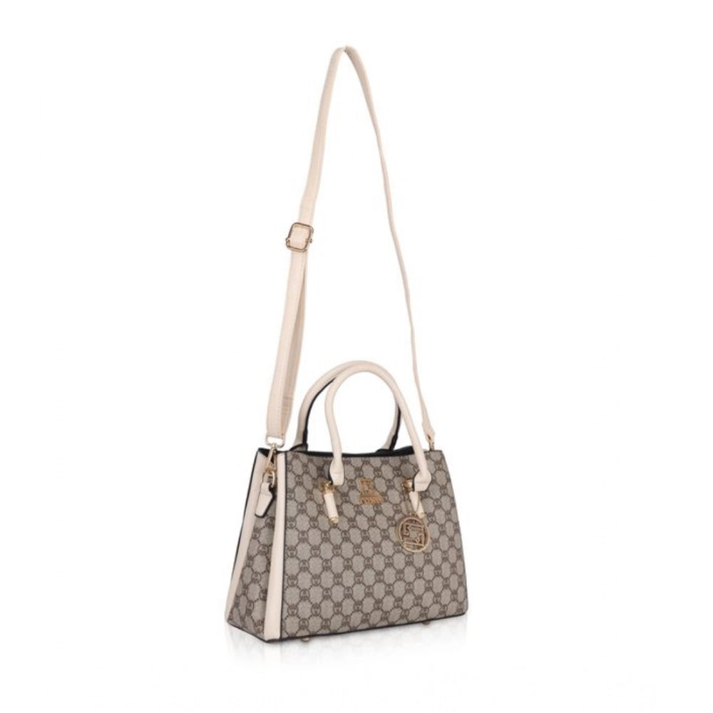indoraa Women's Faux Leather Printed Handbag (Beige)